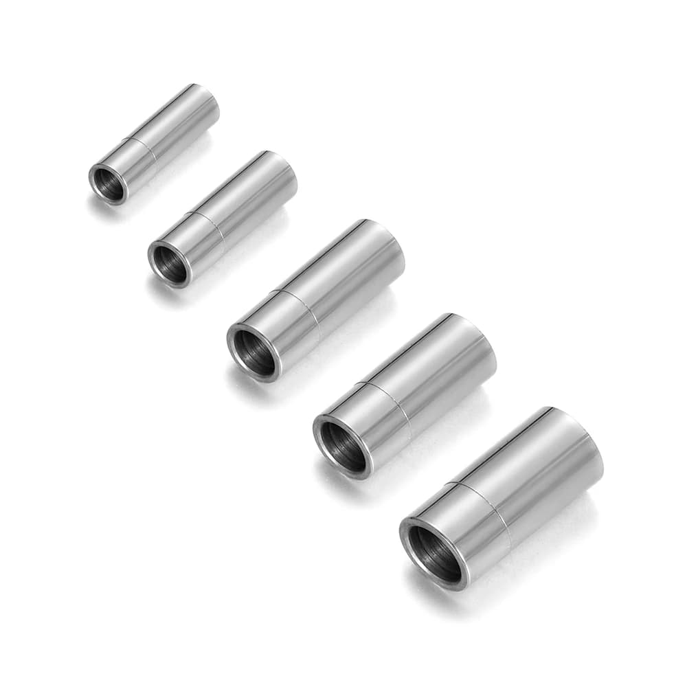 20 set of cylinder closures with 2-8 mm stainless steel inner hole for leather cord bracelets, necklaces, jewelry creation, wholesale closure