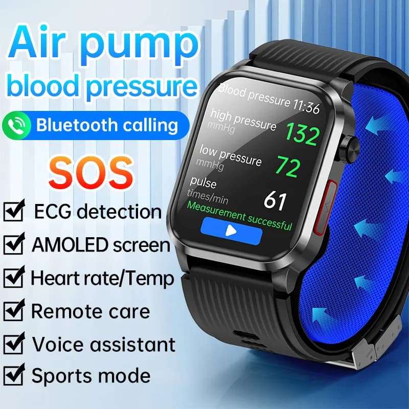 P300pro BT Call Air Pump Airbag True Blood Pressure ECG PPG Health Measurement Smart Watch Man Body Temperature Sport SOS Smartwatch