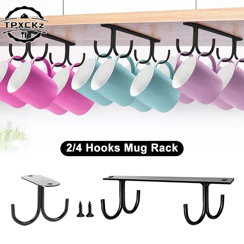 Ferro 4 ganci ripiano portaoggetti armadio armadio in metallo sotto scaffali tazza tazza appendiabiti bagno cucina organizzatore appendiabiti