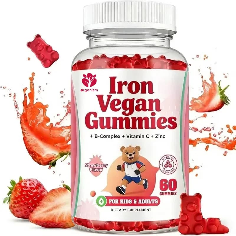 Integratori multivitaminici con ferro - Complesso vitaminico B, C, B6, acido folico, supporto energetico e per la salute - Gommose al gusto fragola