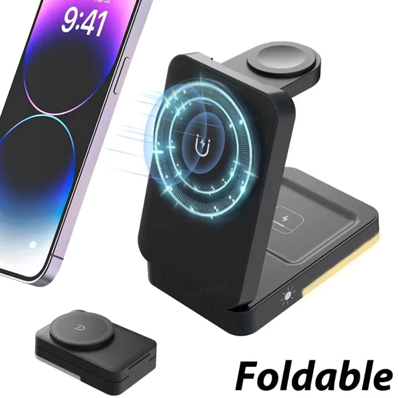 Support for 3 in 1 Magnetic Wireless Charger for iPhone 17 16 15 14 13 Pro Max Apple Watch SE AirPods Foldable Fast Charging Station