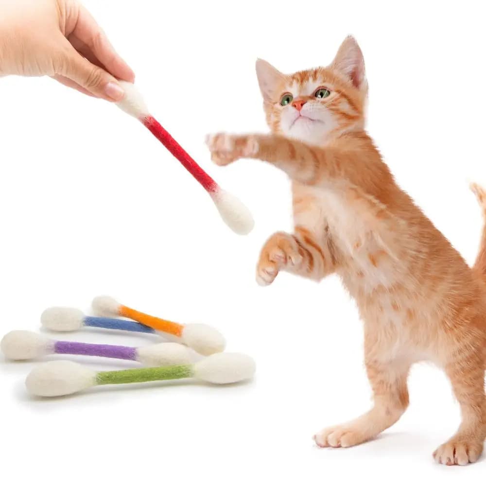 6PCS Felt Cotton Swabs Cat Toys Lightweight Soft Giant Swabs Cat Toy Teething Chew Dental Interactive Kick Stick Cat Lovers