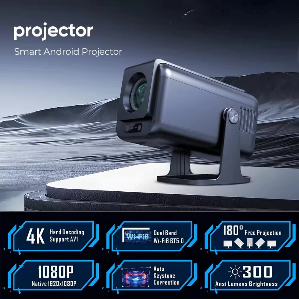 Proiettore Hy500 Android 13 1080P 4K Smart Bluetooth Wi-Fi per Home Theater, Mini Proiettore Portatile