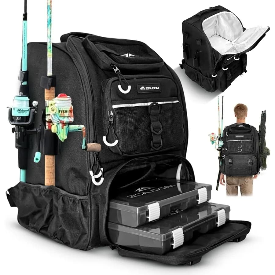 Waterproof Fishing Backpack with Boxes for Equipment Canvas Foldable Mesh Bag for 45 Liter Fishing Equipment with Trays Included Additional Storage