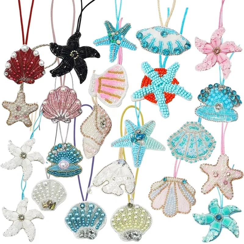 Perle di strass 3D Perline Conchiglia Stella marina Zaino Borsa Pendenti Perla di cristallo Corda appesa Toppe Borsa Portachiavi Corda Decor
