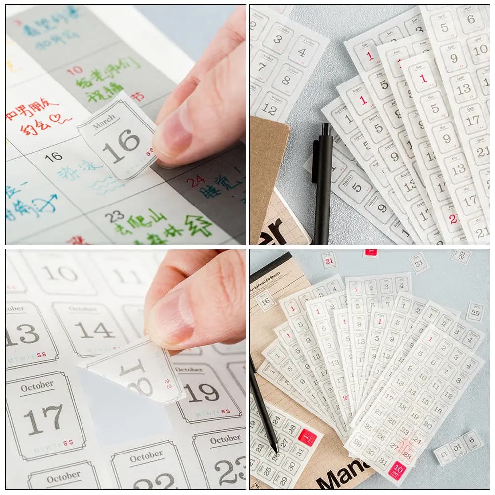 24 Fogli di Adesivi Calendario Autoadesivi, Segnapagina Mensili per Agende, Quaderni, Diari e Organizer