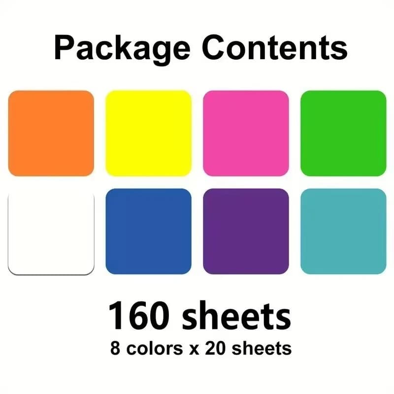 160 fogli - 8 colori, foglietti adesivi quadrati trasparenti impermeabili, riutilizzabili, adatti agli studenti per prendere appunti e memorie.