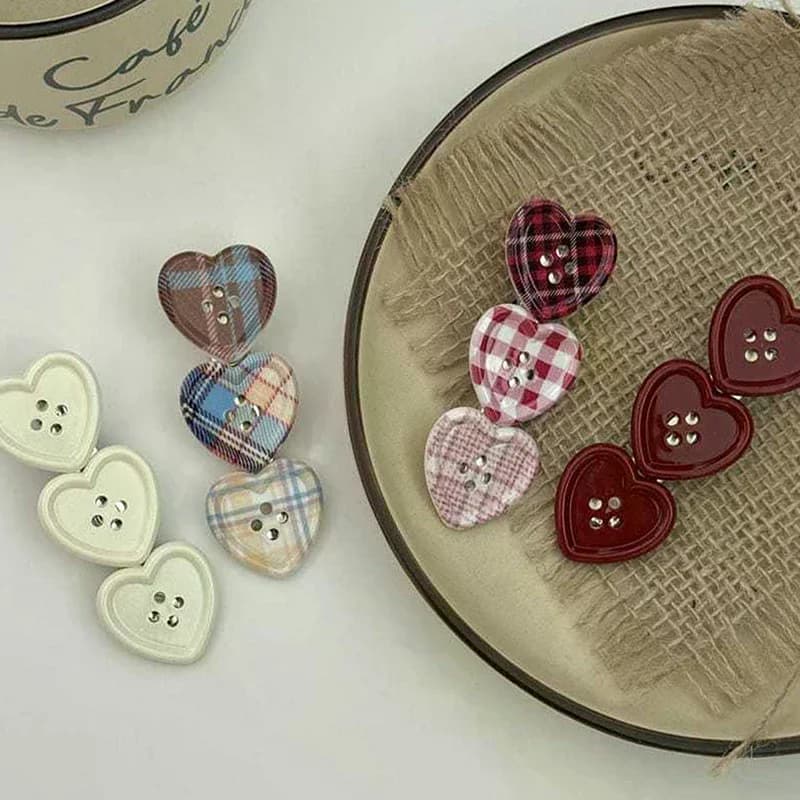 4 fermagli per capelli con bottoni a quadretti Sweet Checkered Love – Graziosi fermagli a becco d'anatra per ragazze, accessori per capelli femminili