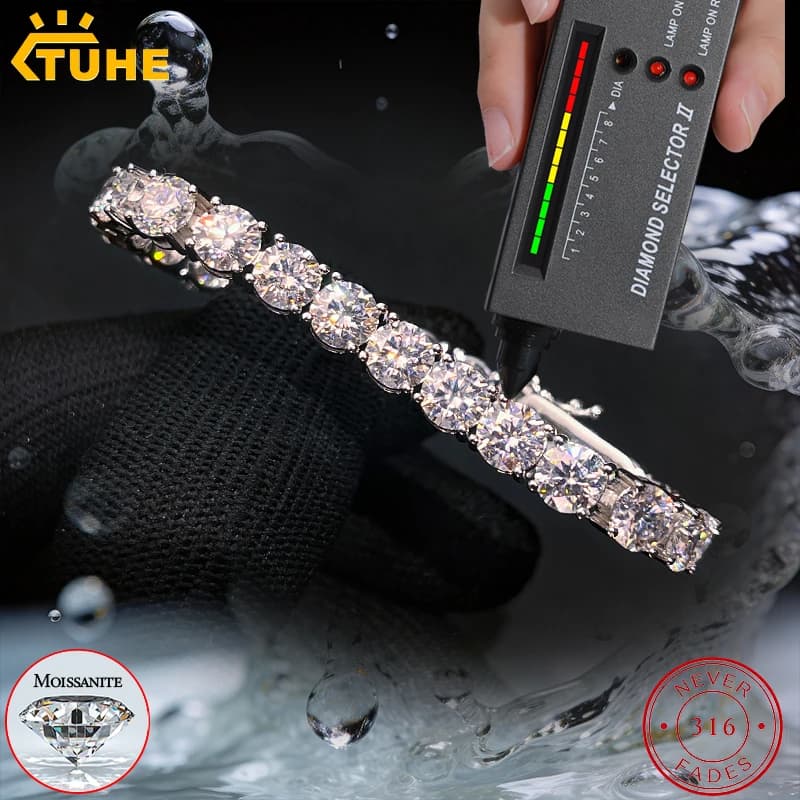 TUHE For Men Women Moissanite Tennis Bracelet 4/5/6MM Pass Test 316 Stainless Steel Moissanite Tennis Bracelet Fashion Jewelry