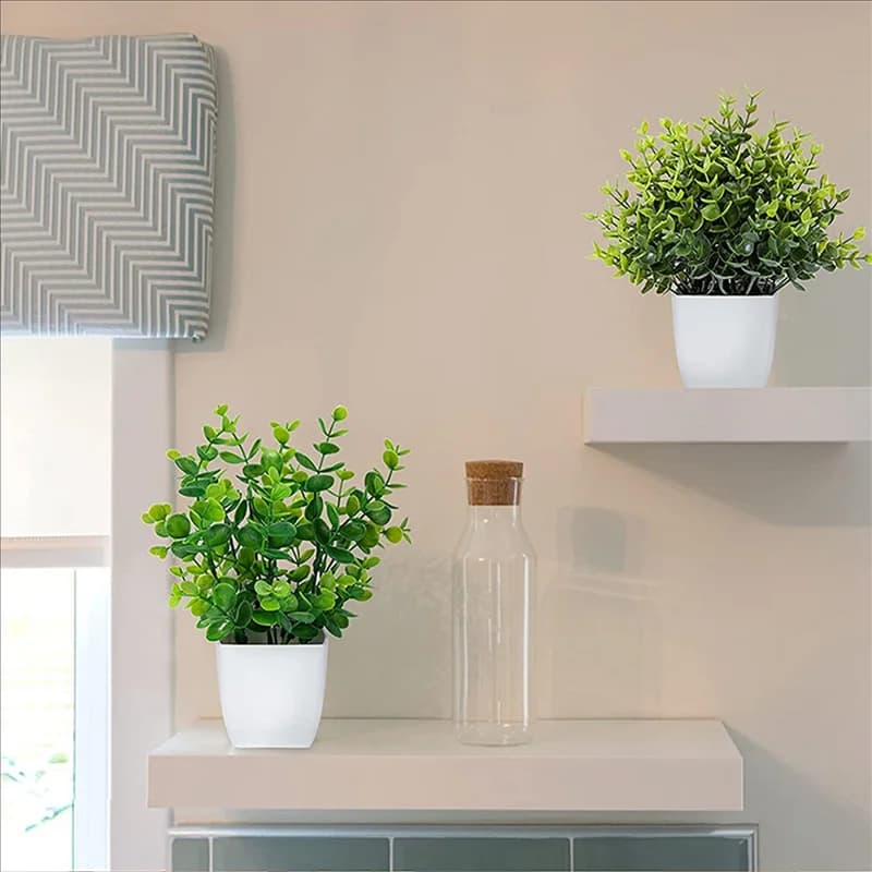 AT29-6 Pack of fake plants in pots Artificial eucalyptus plant Mini pot fake plants Plastic wheat grass shrubs for interior