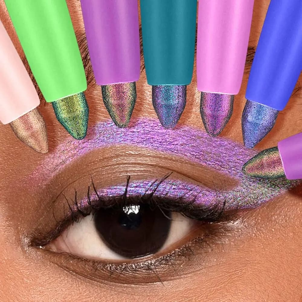 Stick ombretto impermeabile dalla texture liscia, multi-cromo, eyeliner multi-cromo, finitura glitter, trucco occhi a lunga durata per donna