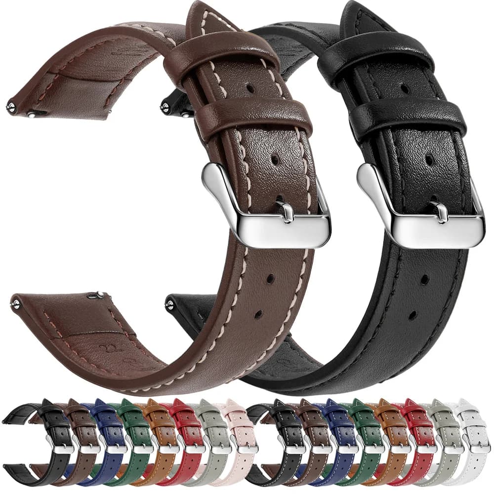 Cinturino per orologio in vera pelle a grana superiore, cinturini per orologi a sgancio rapido 18 mm/20 mm/22 mm, adatto per Samsung Galaxy Watch, Garmin Huawei Watch