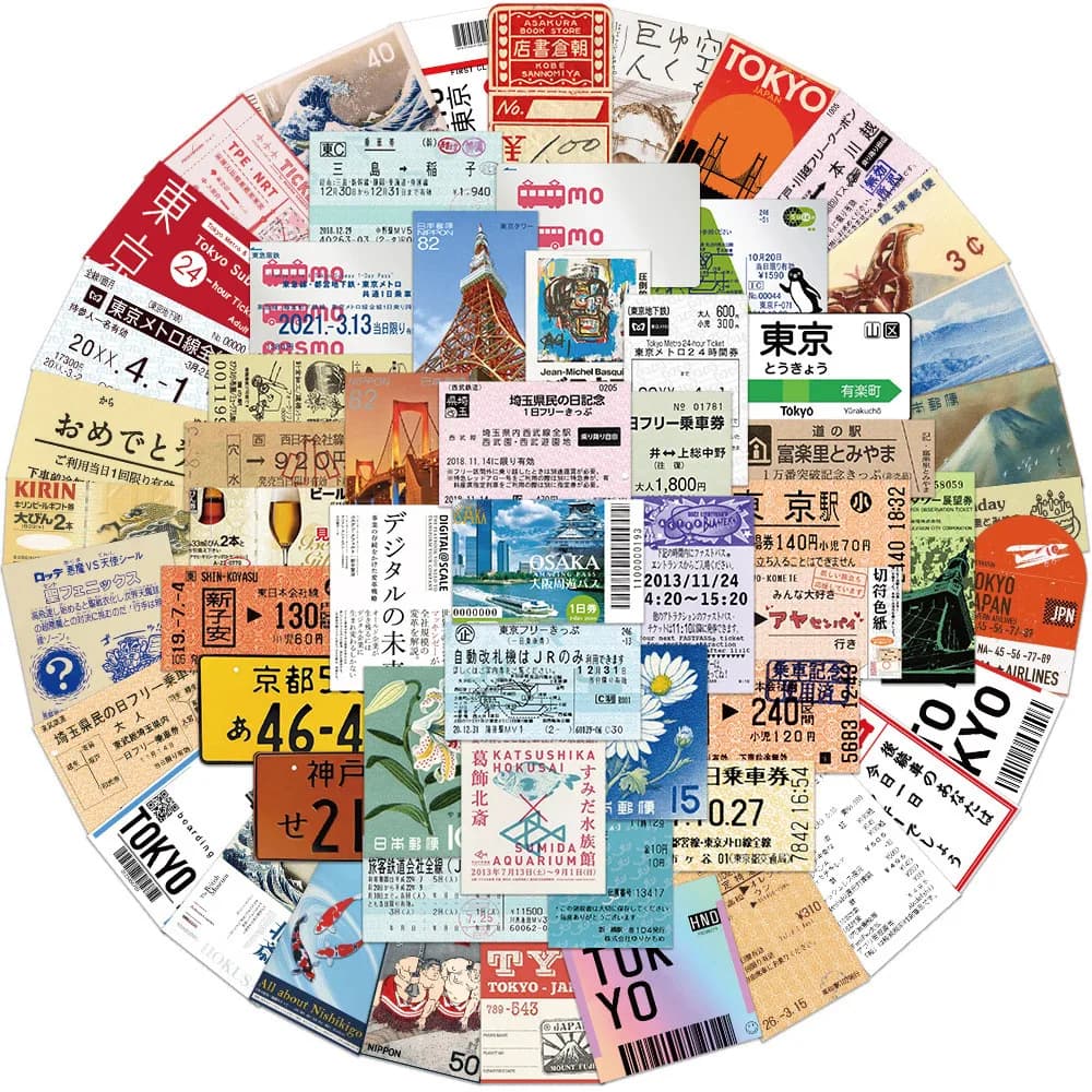 60 Pezzi Adesivi Graffiti a Tema Viaggi a Tokyo con Cartoni Animati per Biciclette, Diari, Astucci - Papery Pop Store