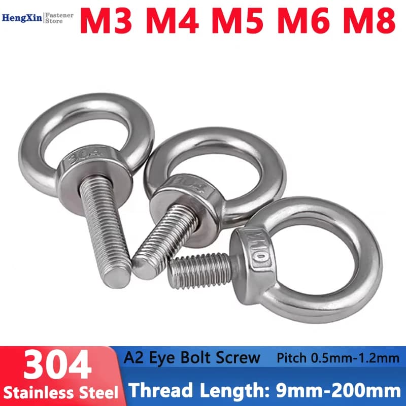 M3 M4 M5 M6 M8 A2 Bullone a occhiello Acciaio inossidabile 304 Viti a occhiello di sollevamento marino Foro ad anello per cavo Corda Bullone