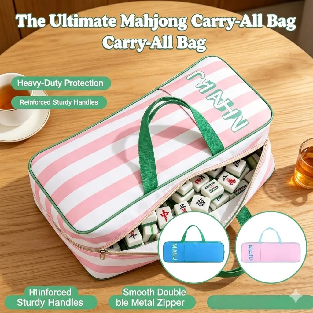 21x6.5x2inch Large Mahjong Tile Storage Bag Travel Carrying Case for Tiles Rack Organizer Table Game Mahjong Pocket Home Outdoor