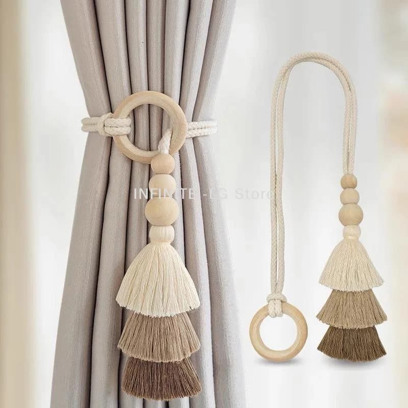 1/2 Pezzi Fermacurtain con Nappe e Perline in Legno, Fermacurtain Bohemien, Fermacurtain Decorativi per la Casa