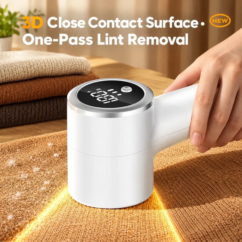 Handheld Wireless Lint Remover - 6-Blade LCD Display & 3 Speeds Portable Fabric Shaver for Clothes, Sweaters, Couches, Blankets