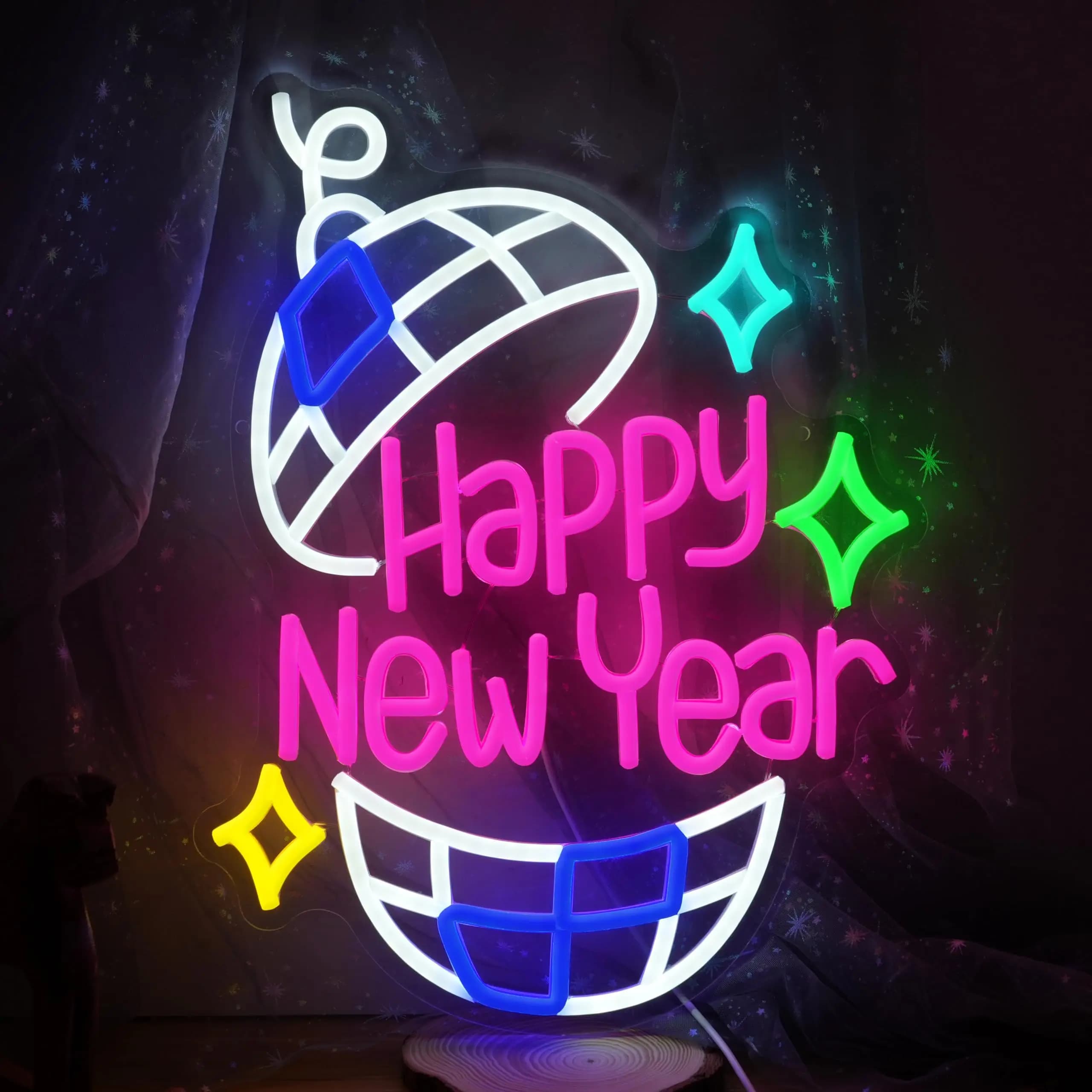 Felice Anno Nuovo Insegna al Neon Dimmerabile USB LED Illuminato per la Decorazione della Parete Capodanno Festival di Primavera Natale Home Bar Decor