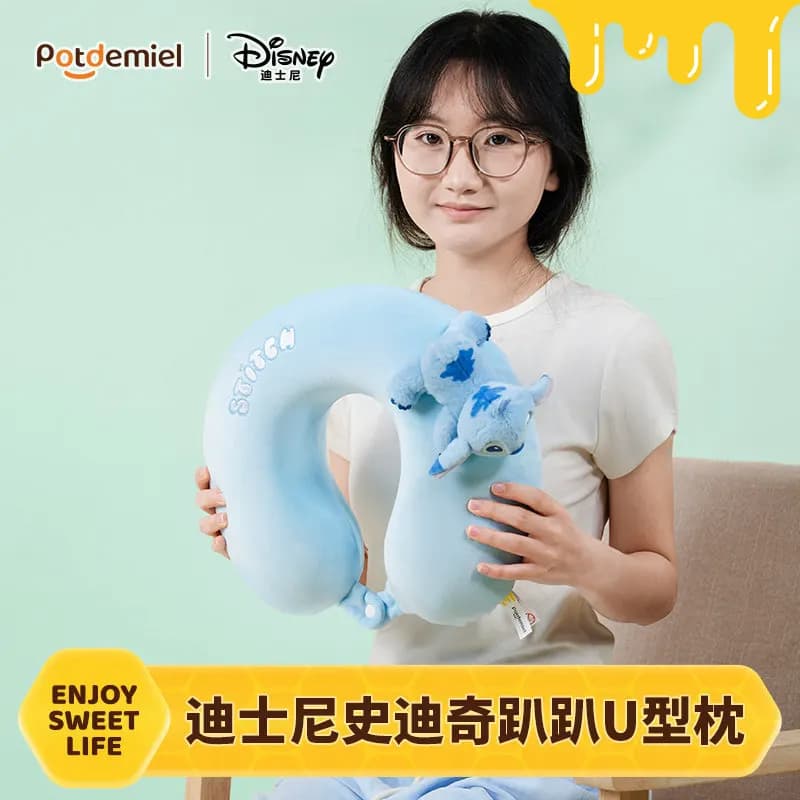In Stock Original Potdemiel Disney Stitch U Neck Pillow Memory Foam Travel Airplane Office Nap Neck Cushion Collectible Gift