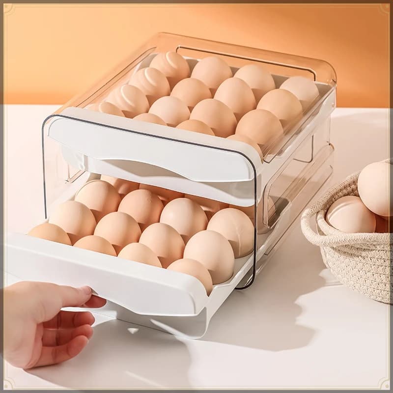 Food Grade PP & PET Egg Storage Holder 32 Grids Large Capacity Drawer Type Kitchen Egg Fresh Keeping Organizer Container