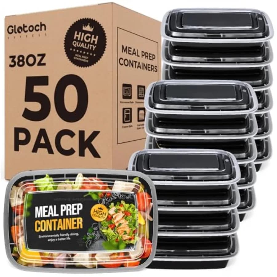 Contenitori per la preparazione dei pasti da 38oz - Confezione da 50, Set da 100 Pezzi, Contenitori Grandi Riutilizzabili per Alimenti con Coperchi, Adatti a Microonde, Congelatore e Lavastoviglie