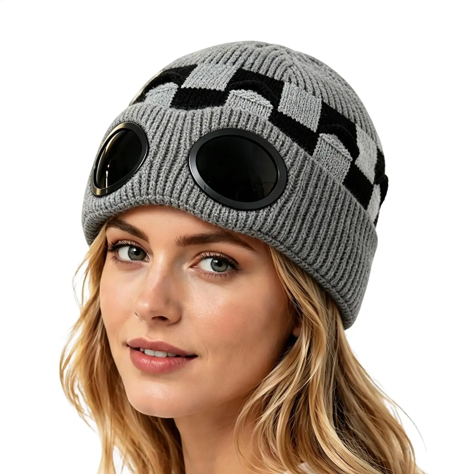 unisex Knitted beanie cap hat with goggles warm autumn/winter hat Vintage Unisex Knitted Cap Windproof Warmer Ski Beanies