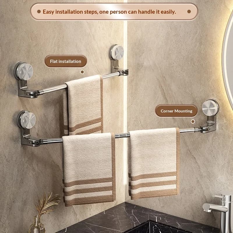 Portasciugamani angolare girevole ed espandibile con ventosa regolabile, senza foratura, salvaspazio per bagno, portaoggetti e scarpiera