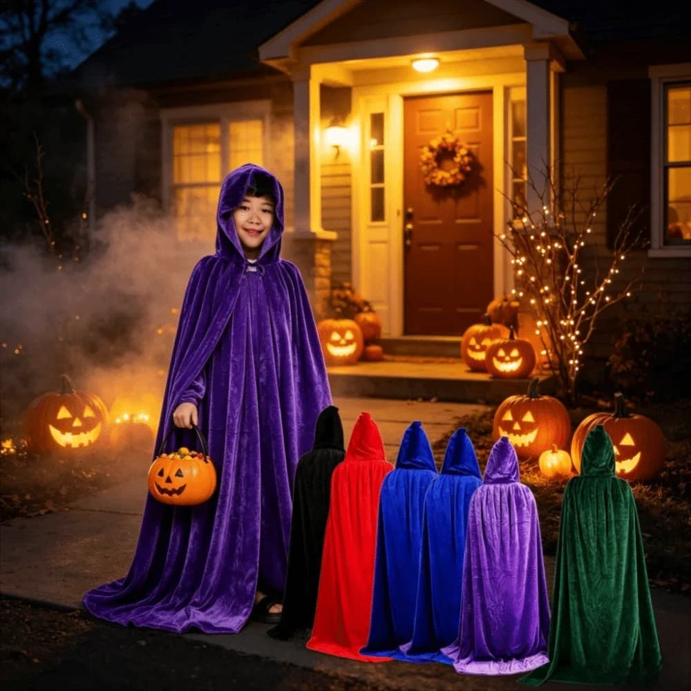 Velvet Halloween Hooded Cloak Hooded Design Hidden Dress Medieval Long Cape Joker Style Conceal Gown Halloween Mage Robe