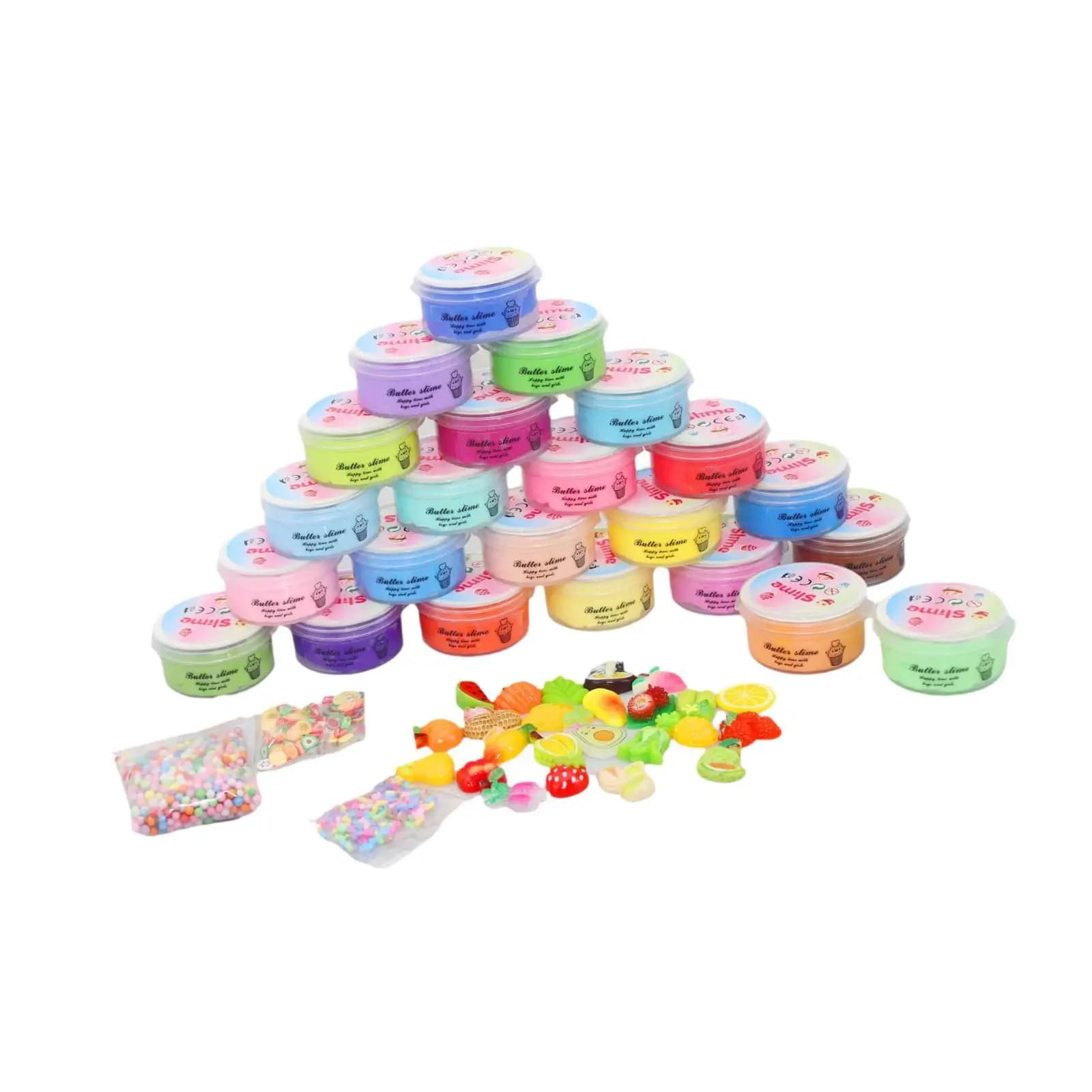 24x Kit Slime Burro con Ciondoli Frutta, Slime Colorato, Forniture per Feste, Regalo Premio per Bambini e Bambine