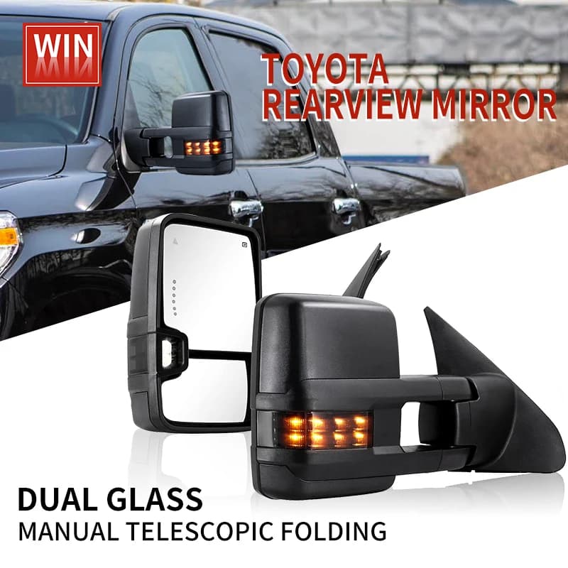 Towing Mirrors For Toyota Tundra 2007-2021 Truck Towing Mirror Power Glass Adjusted Heated Arrow Turn Signal Light Running Light