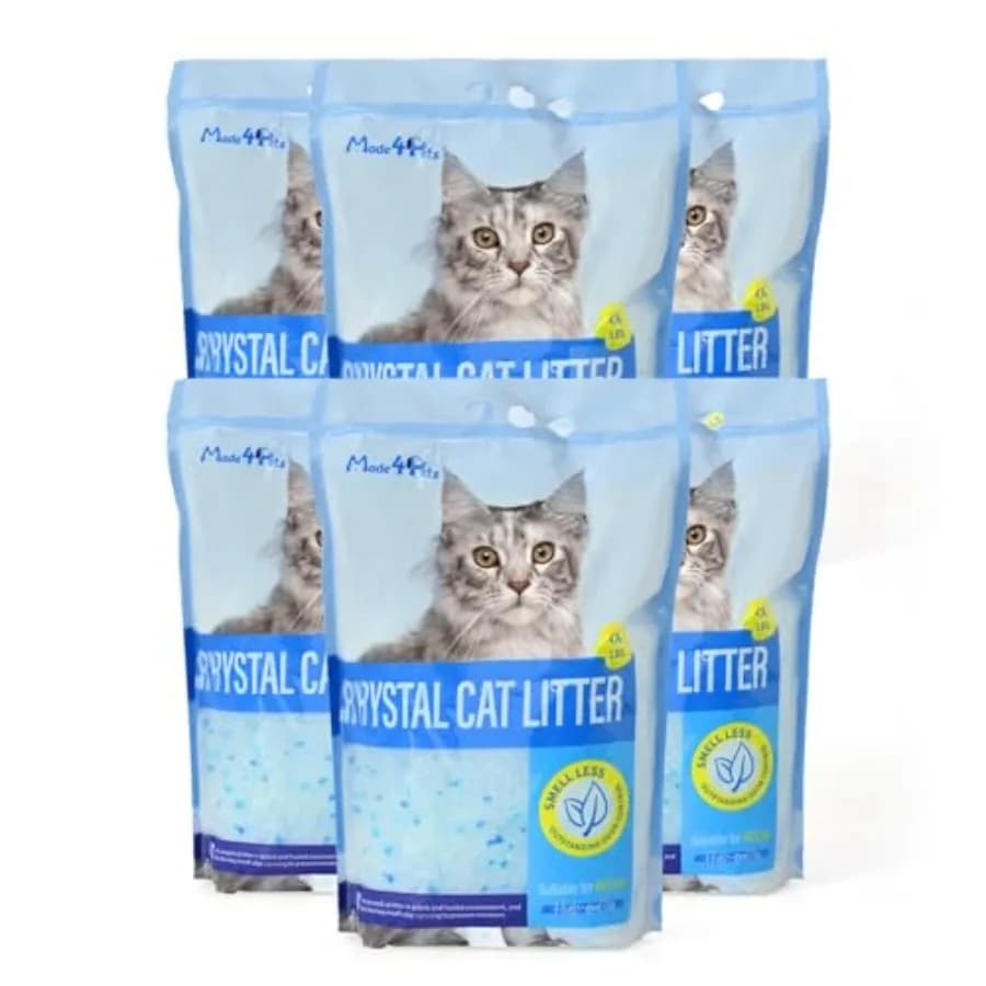 Cristalli per lettiera Made4Pets, lettiera per gatti non agglomerante, controllo degli odori, lettiera per gatti non agglomerante, senza bisogno di paletta, a basso contenuto di polvere, a bassa diffusione di residui.