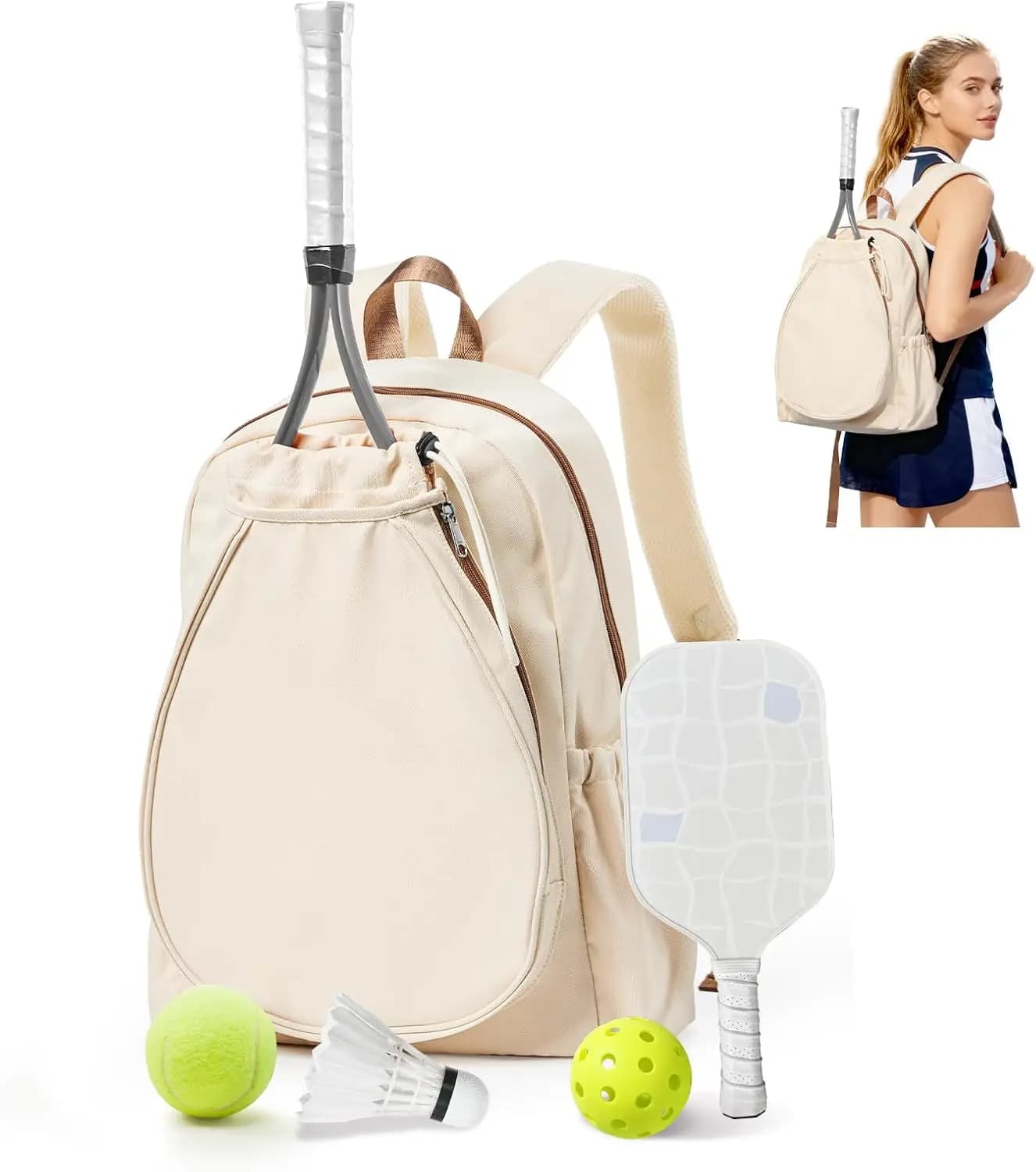 Multifunctional Tennis Backpack for Pickleball & Badminton | Racket Compartment, Side Pockets & Drawstring | Sports, Gym, Travel