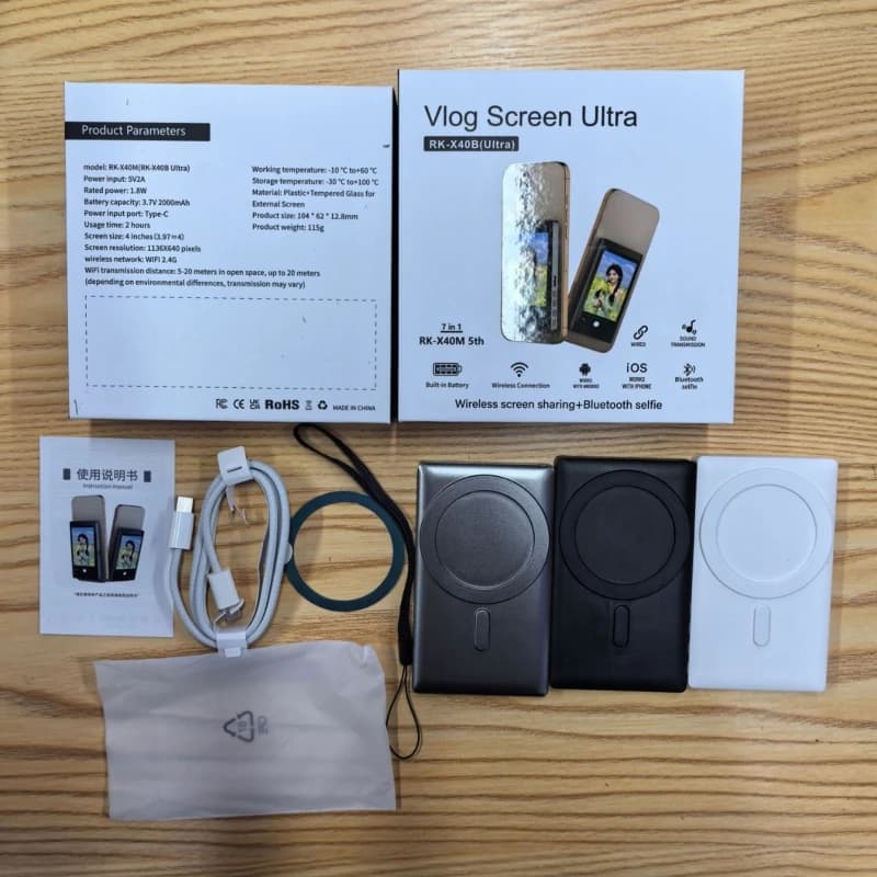 Monitor Wireless Magnetico per Selfie e Vlog, Schermo per Registrazione Video e Live Streaming, Compatibile con Fotocamera Posteriore per iPhone e Android