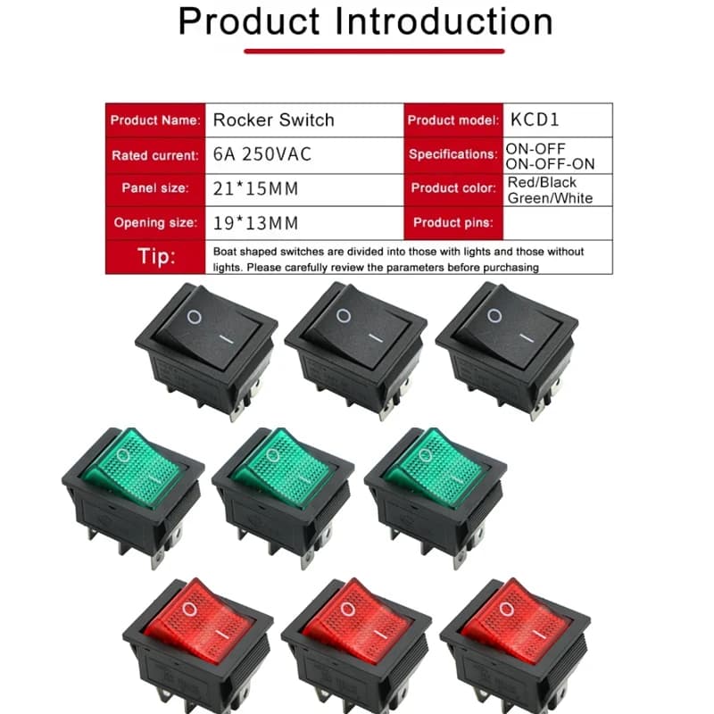 KCD1 square balance switch with LED (black/red/green) for boat, car and AC/DC power balance switch ON OFF