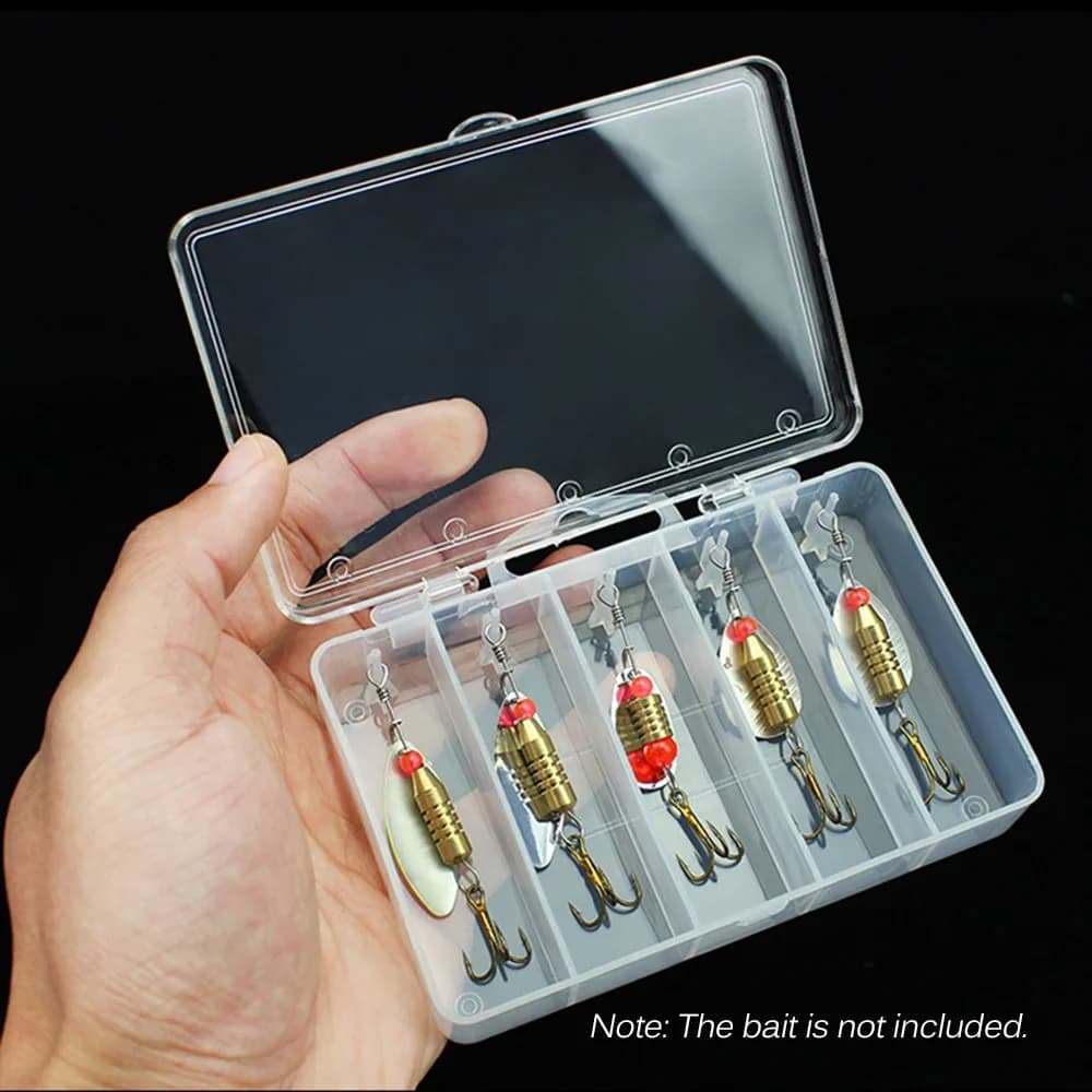 6pcs 5 Grid Compartment Fishing Tackle Box Clear PVC 13.5*9*2.7cm Fishing Lure Box Plastic Storage Container For Fishing Gear