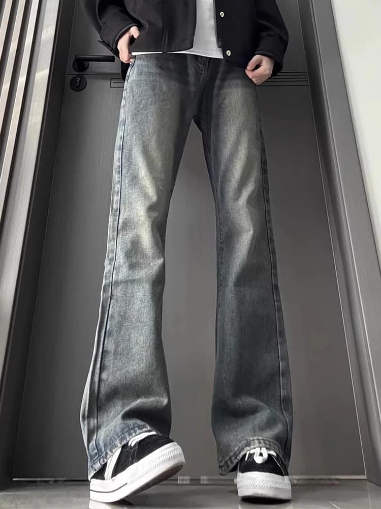 American High Street Vintage Blue Bell Bottom Men's Jeans Spring CleanFit Knife Pants Leg Lengthening Straight Leg Pants