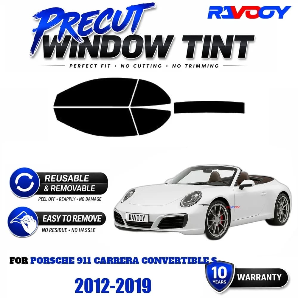 Precut Window Tint, Reusable Removable EPU Film, Custom Fit for Porsche 911 Carrera Convertible S 2012-2019, UV Heat Protection