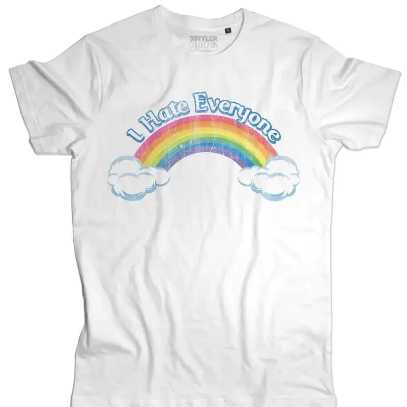 T-shirt da uomo I Hate Everyone Heart Bears Rainbow