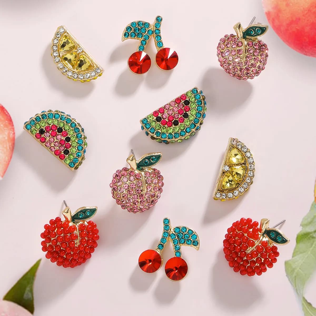 Orecchini Vedawas con Diamanti a Forma di Frutta, Semplici Orecchini con Diamanti a Forma di Anguria, Litchi, Ciliegia, Limone, Gioielli da Donna per le Feste e il Feng Shui