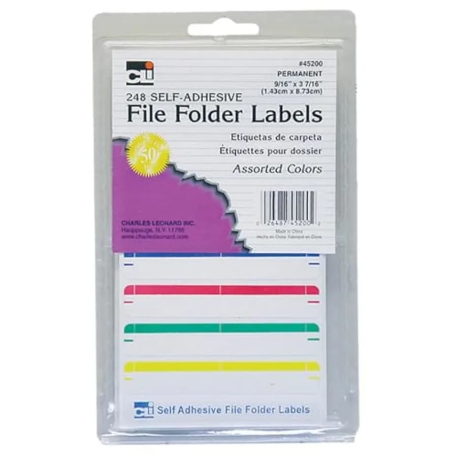 Etichette per cartelle autoadesive 0,56 x 3,43 pollici, colori assortiti, scatola da 248 pezzi