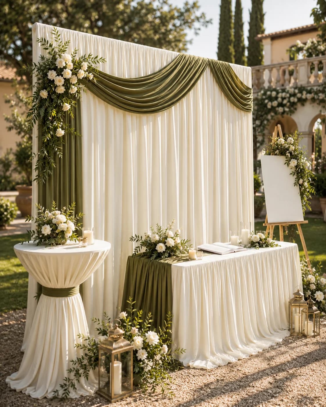 170cm Wide Stretch Fabric Olive Cream White Wedding Backdrop Curtain Draping Decoration Material Party Event DIY Sewing Textile