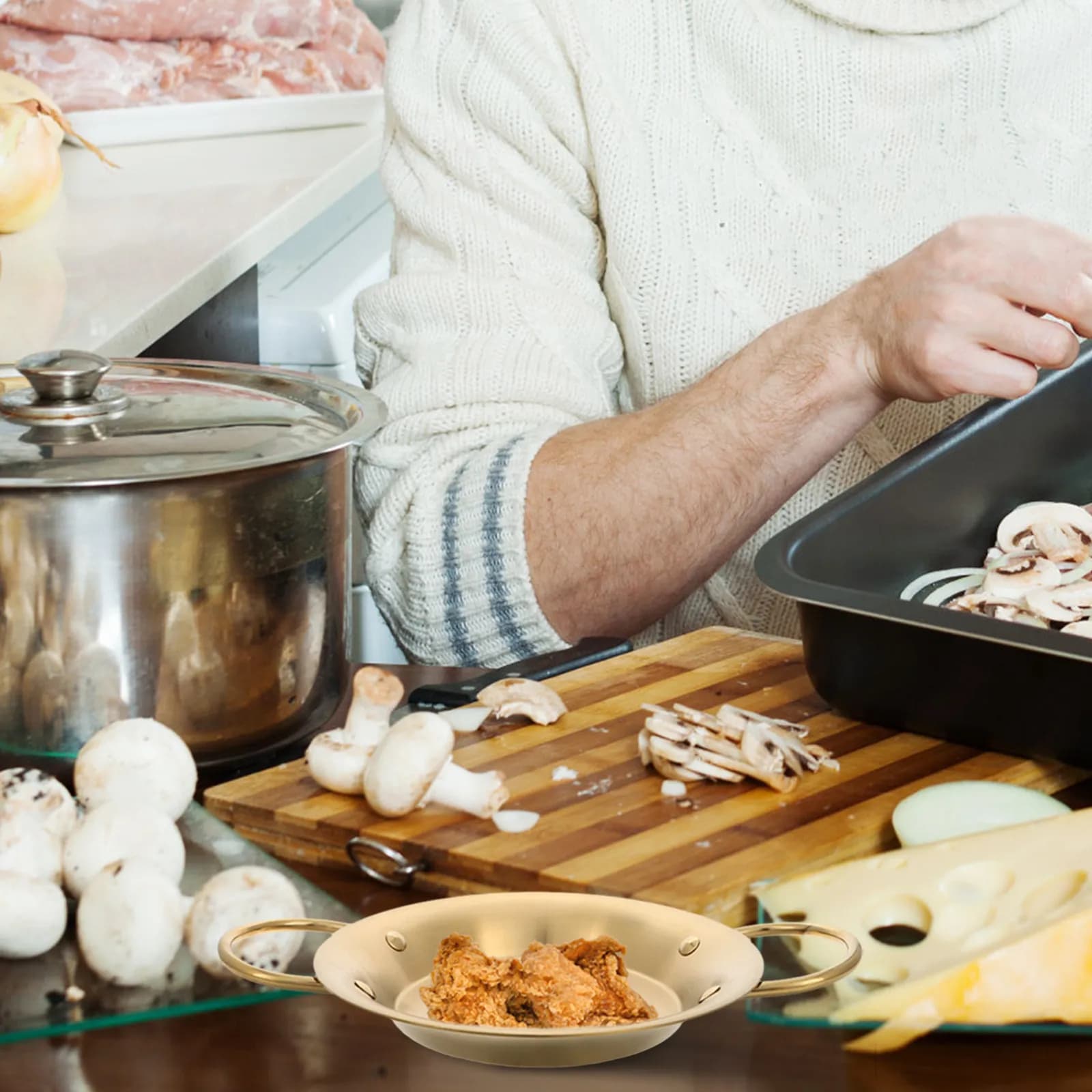Padella Coreana in Acciaio Inossidabile per Frutti di Mare con Doppio Manico, Spessa e Resistente, per Arrostire e Friggere, Ideale per Aragoste