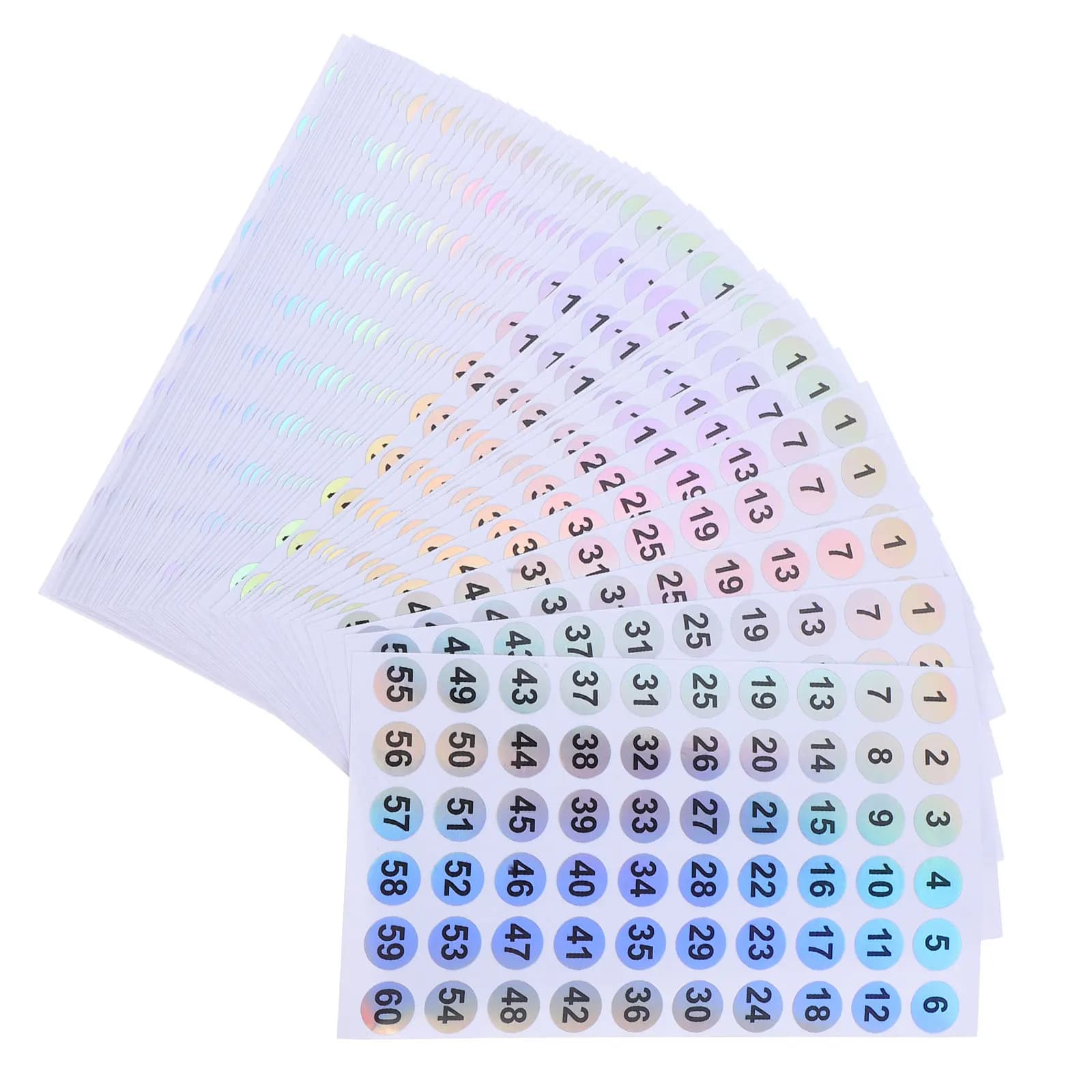 50 Pezzi di Etichette Numerate Rotonde Consecutive, Impermeabili e Colorate per Organizzazione Inventario, Archiviazione e Cartelle