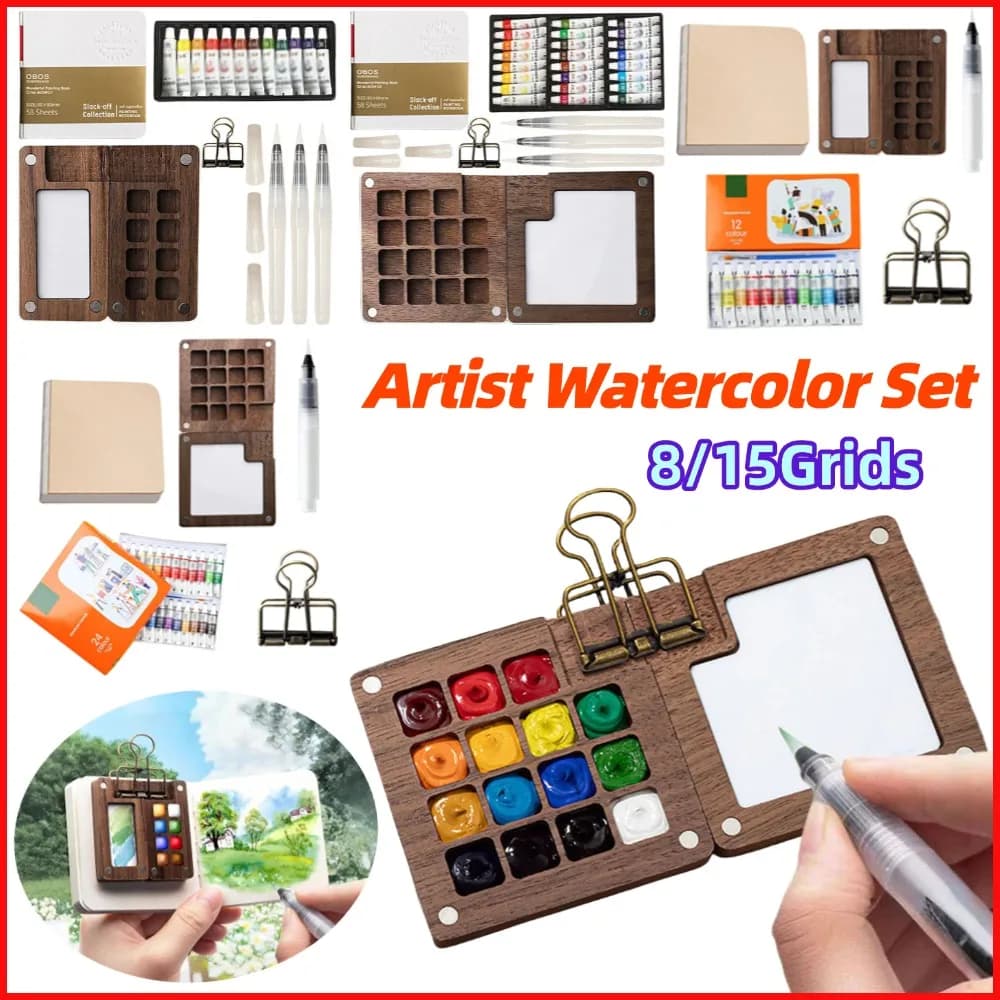 Travel Watercolour Paint Palette Set Mini Artist Watercolor Paint Palette Sketchbook Kit for Painters Artists Students Painting