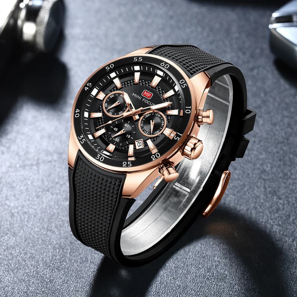 MINI FOCUS Orologi da Uomo alla Moda, Marca di Lusso, Orologio al Quarzo con Display 24 Ore, Cinturino in Silicone, Orologio da Polso Business 0627