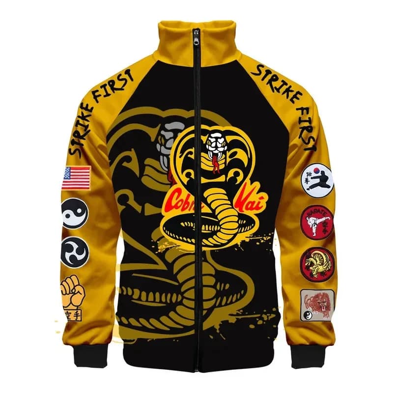 wiwiwiwi 123New Hot TV Show The Karate Kid Cobra Kai Fashion Men Sweatshirt with zipper 3D Jackets Connected to the Korean sweatshirt Top Guy Tracks
