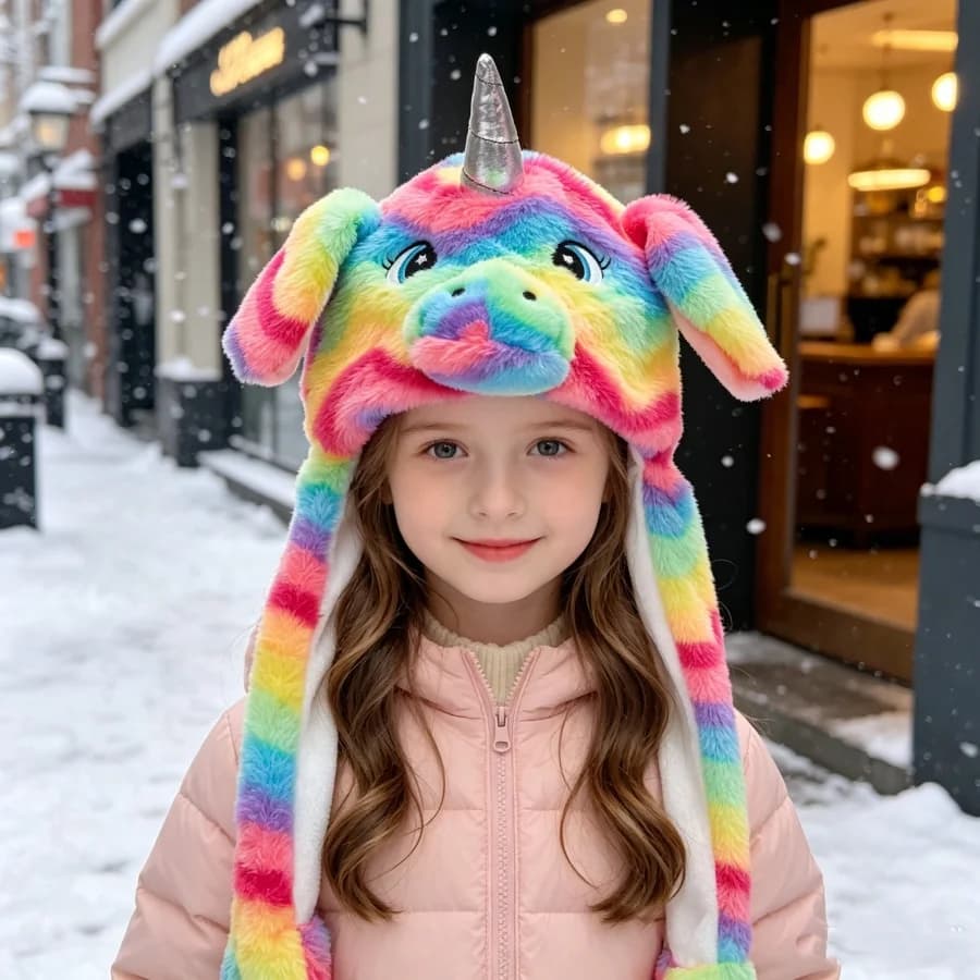 Unicorn Plush Hat with Moving Ears for Children, Autumn and Winter Warm Ear Protection Hat, Cartoon Performance Party Cold-Proof Hat, Everyday Outdoor Warmth, Halloween Cosplay, Christmas Gift, Birthday Present