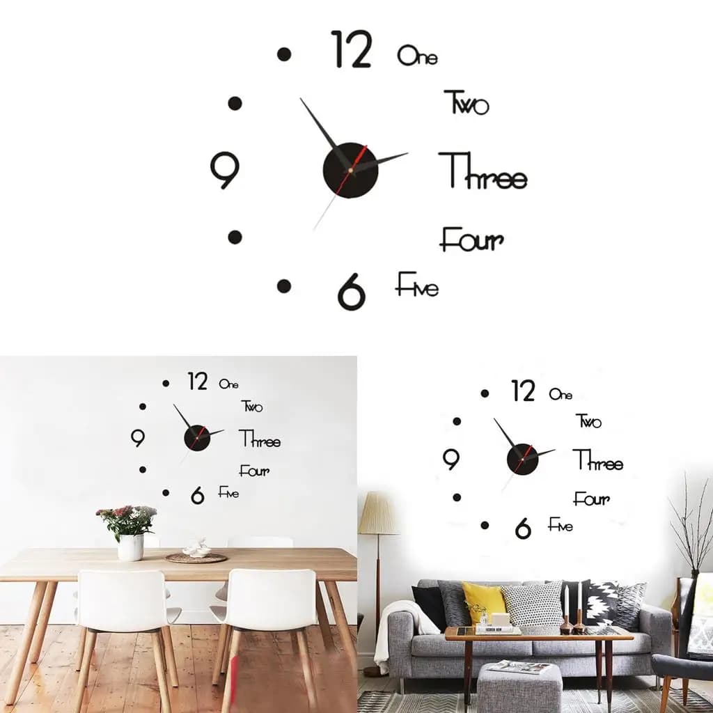 Orologio da parete decorativo 3D in acrilico, adesivo da parete silenzioso, dimensioni regolabili per camera da letto, cucina, ufficio, feste