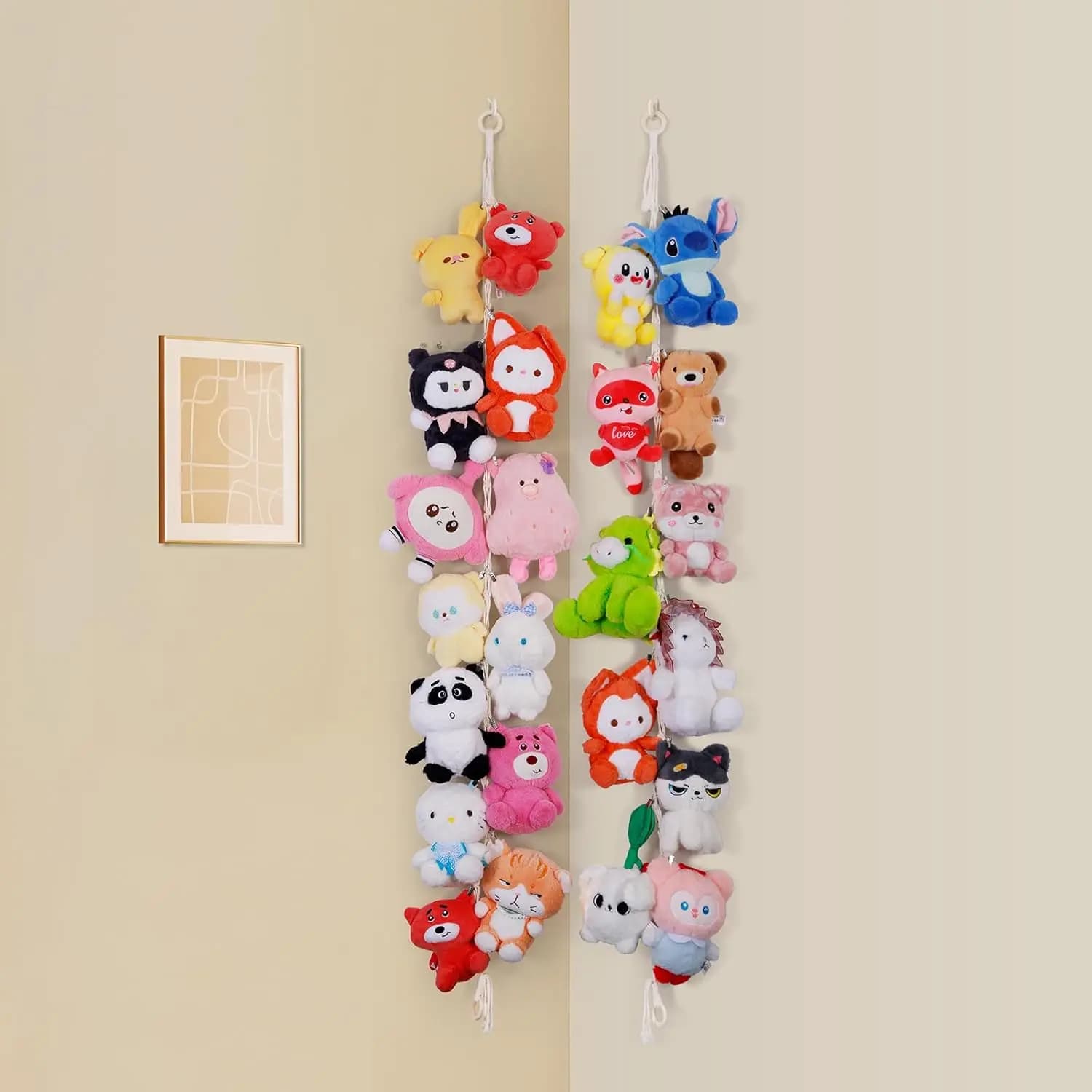 Catena portaoggetti per peluche in stile boho con 20 clip, organizer per giocattoli in peluche da appendere per la decorazione della cameretta dei bambini