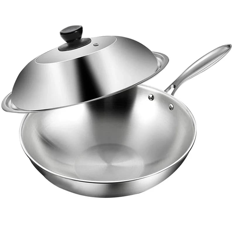 Tri-Ply Stainless Steel Wok Pan with Lid Stir-Frying Pan Induction Cooking Pan Dishwasher and Oven Safe Detachable Handle